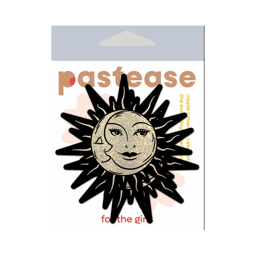 Pastease Sunburst: Sun & Moon Faces on Gold Glitter Sun Pasties - Image 4