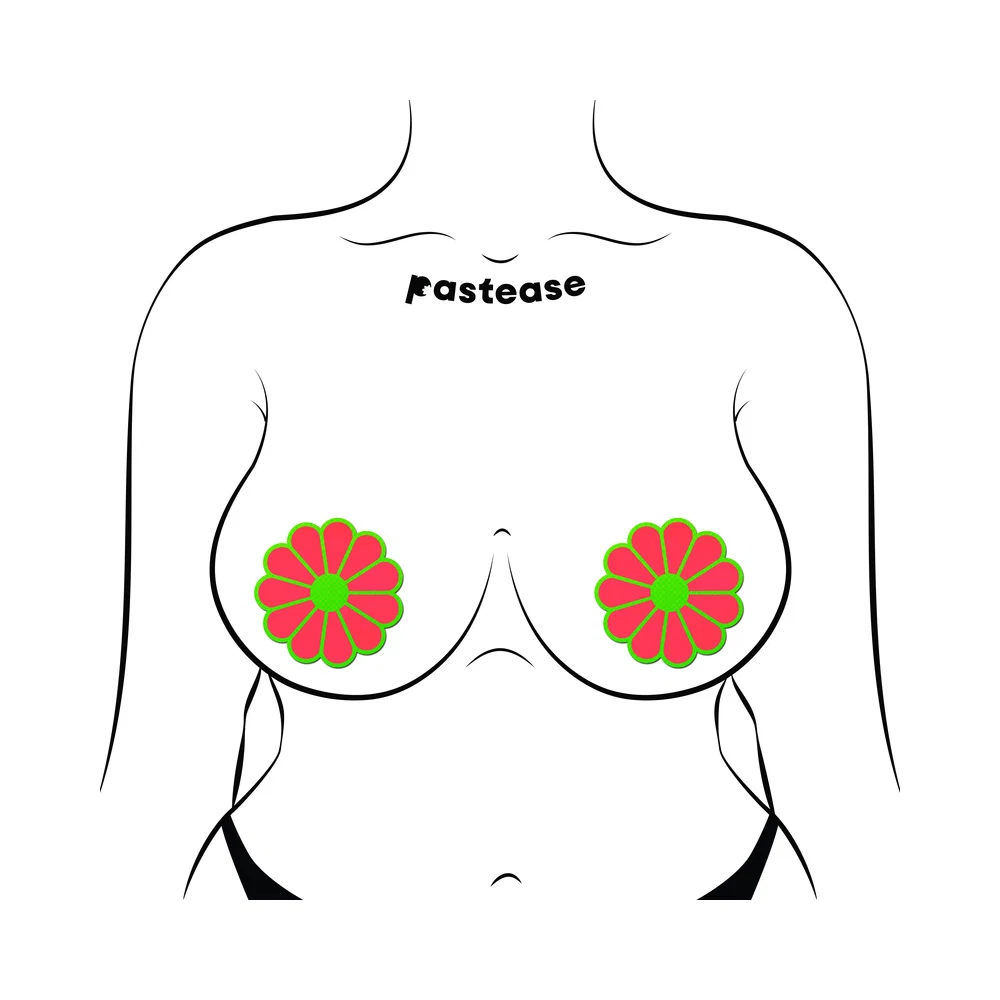 Pastease Daisy: Neon Green & Glow-in-the-Dark Neon Pink Petal Pasties Nipple Covers - Image 3