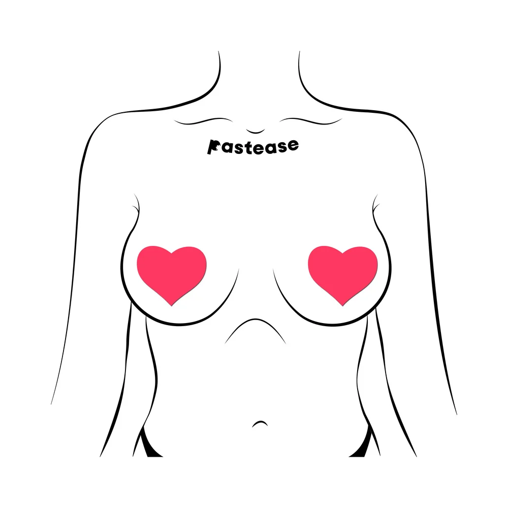 Pastease Love: Glow-in-the-Dark Neon Pink Heart Pasties Nipple Covers - Image 2