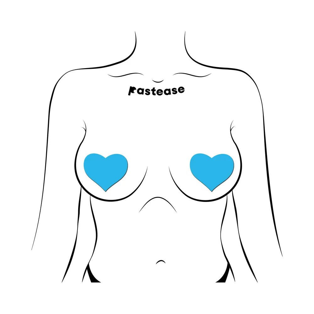 Pastease Love: Glow-in-the-Dark Neon Turquoise Heart Pasties Nipple Covers - Image 2