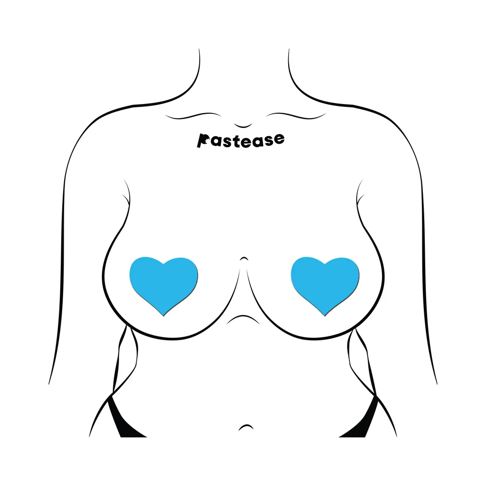 Pastease Love: Glow-in-the-Dark Neon Turquoise Heart Pasties Nipple Covers - Image 3