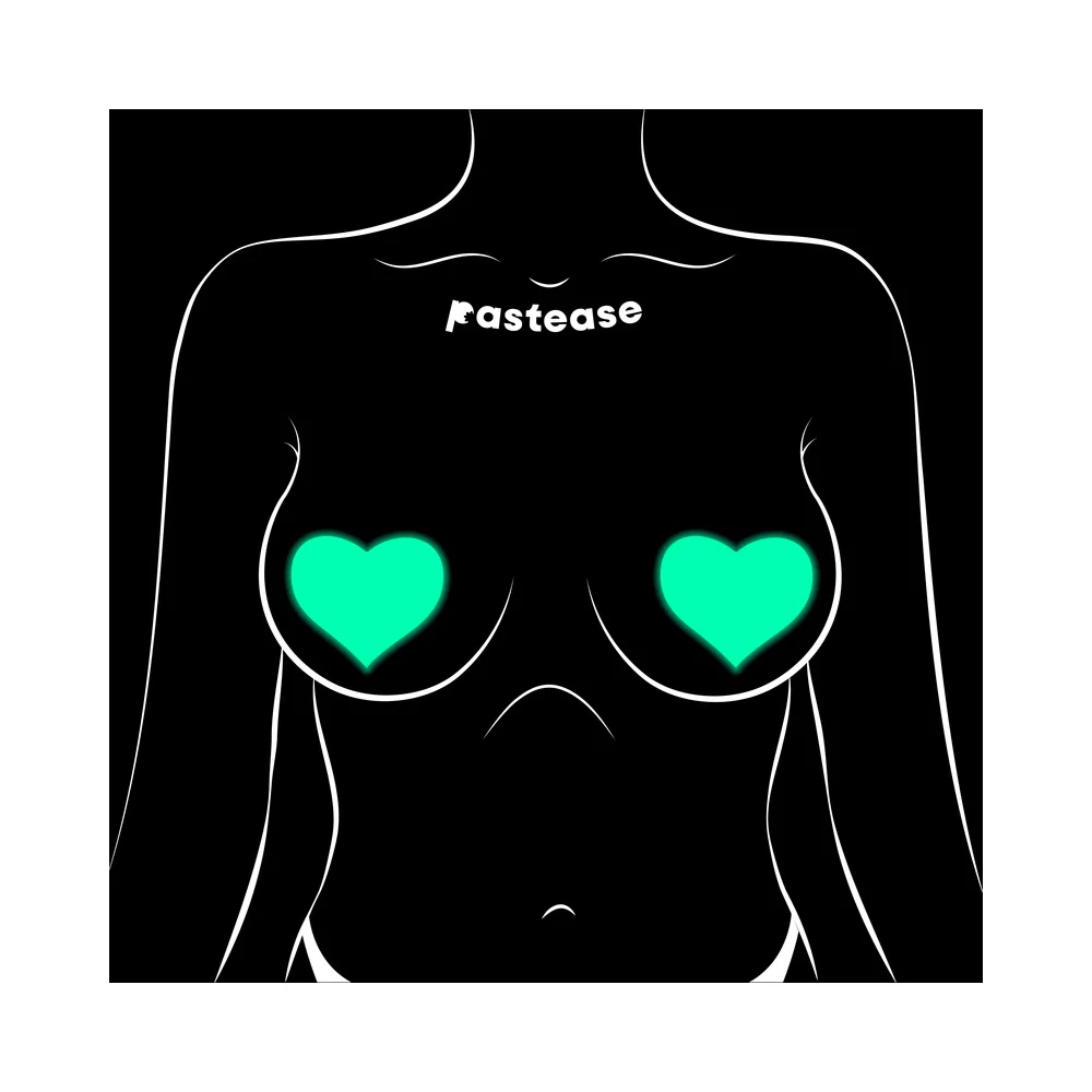 Pastease Love: Glow-in-the-Dark Neon Turquoise Heart Pasties Nipple Covers - Image 5