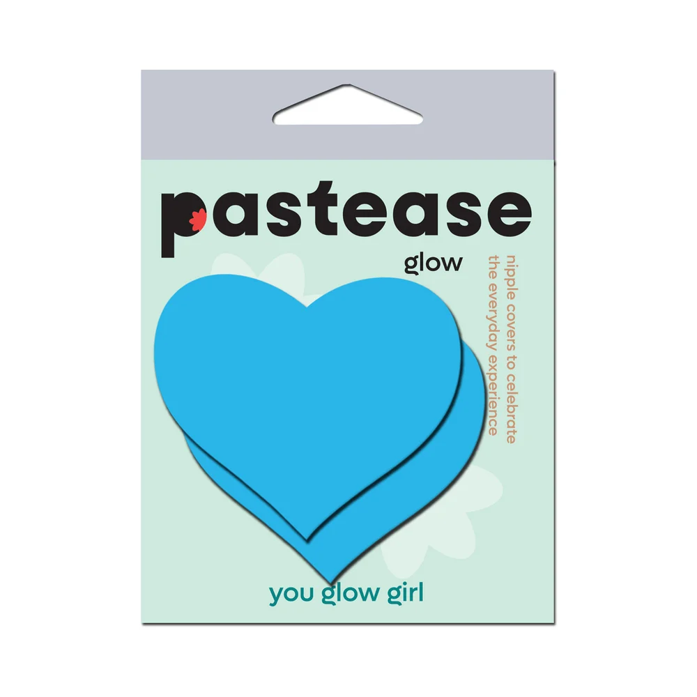 Pastease Love: Glow-in-the-Dark Neon Turquoise Heart Pasties Nipple Covers - Image 7