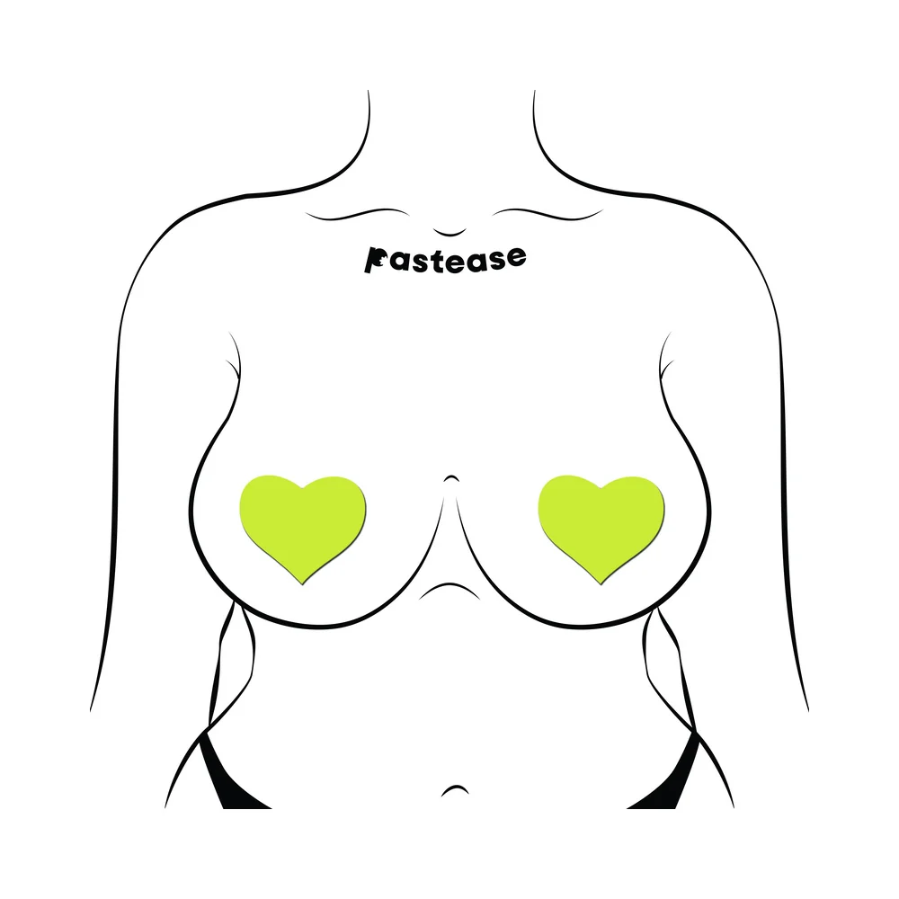 Pastease Love: Glow-in-the-Dark Neon Yellow Heart Pasties Nipple Covers - Image 3