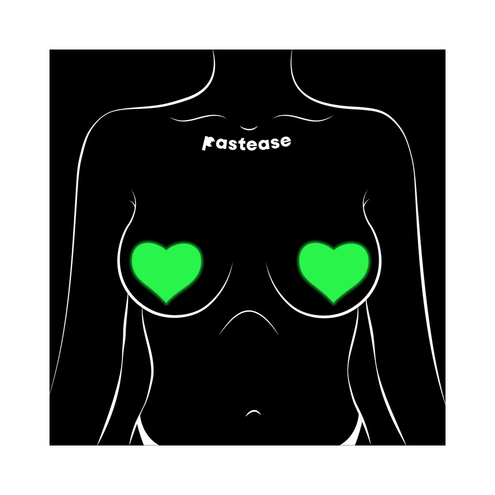 Pastease Love: Glow-in-the-Dark Neon Yellow Heart Pasties Nipple Covers - Image 5