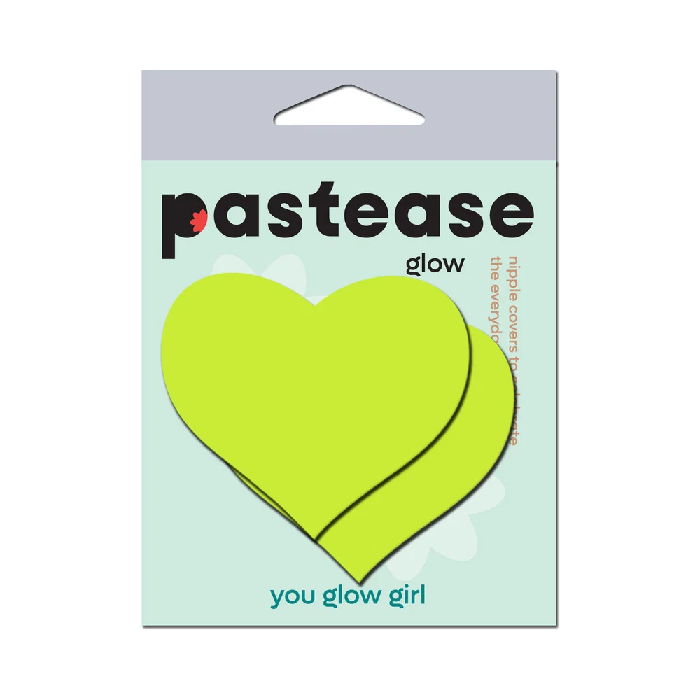 Pastease Love: Glow-in-the-Dark Neon Yellow Heart Pasties Nipple Covers - Image 7