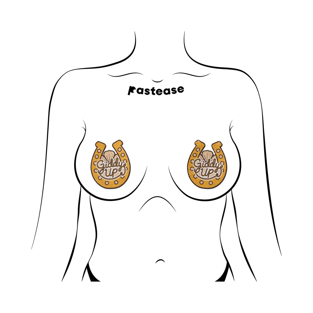 Pastease Giddy Up Sparkling Horseshoe Golden Nipple Covers - Image 2