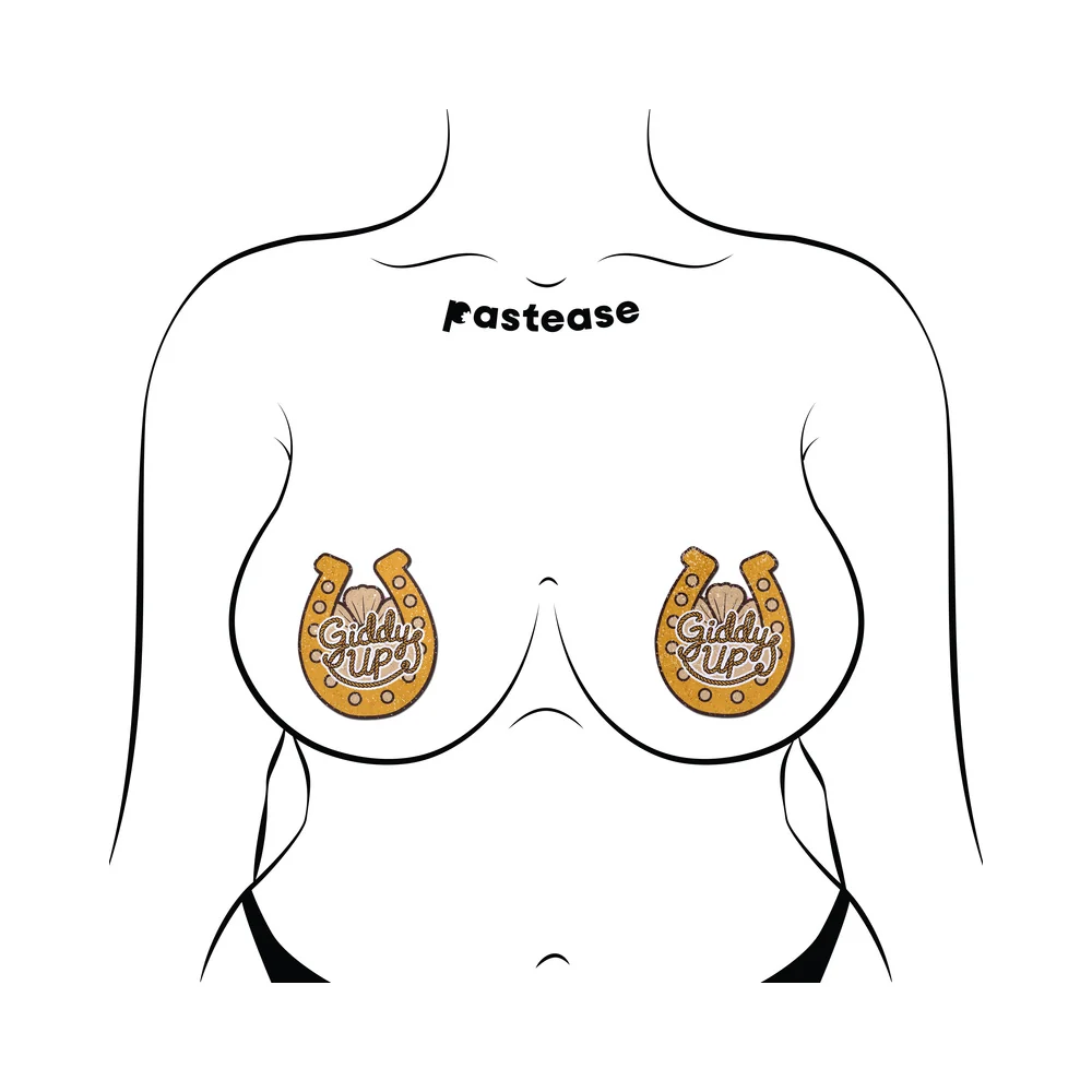 Pastease Giddy Up Sparkling Horseshoe Golden Nipple Covers - Image 3