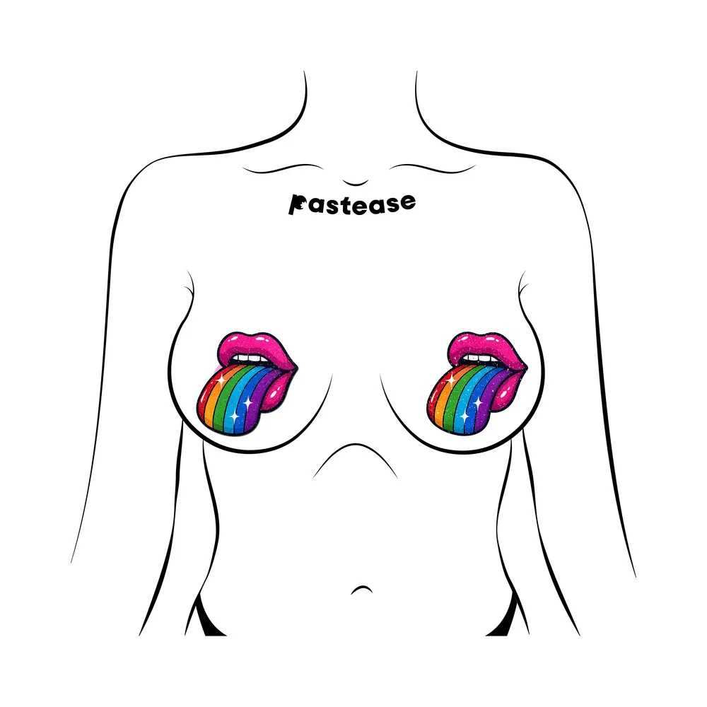 Pastease Taste the Rainbow Sparkling Tongue Out Breast Covers - Image 2