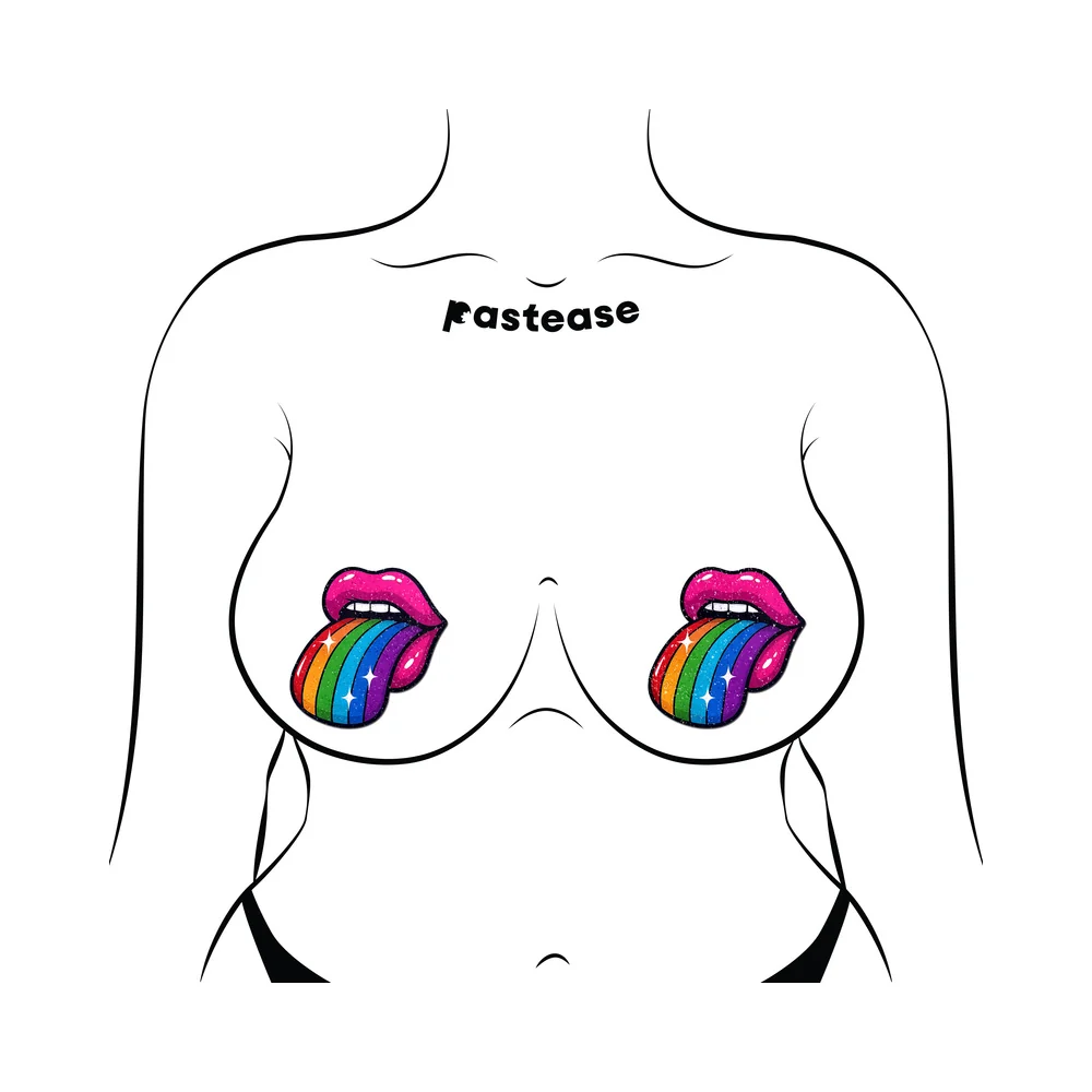 Pastease Taste the Rainbow Sparkling Tongue Out Breast Covers - Image 3
