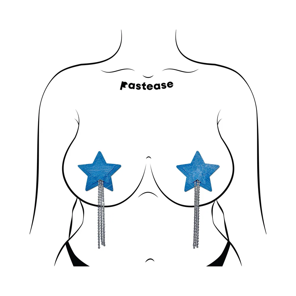 Pastease Tassel Pasties: Denim Star Pastease with Long Rhinestone Tassel - Image 3