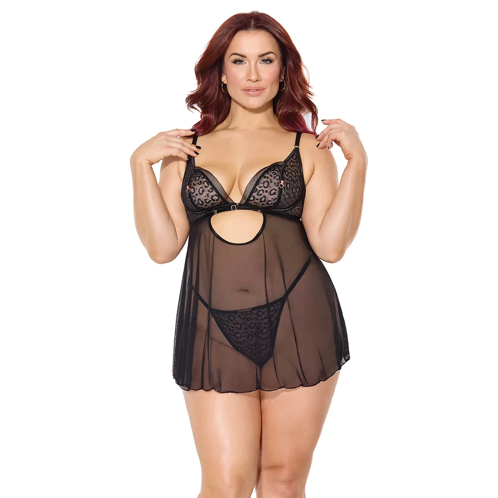 Coquette Pleasure Babydoll & G-String Black Queen Size - Image 2