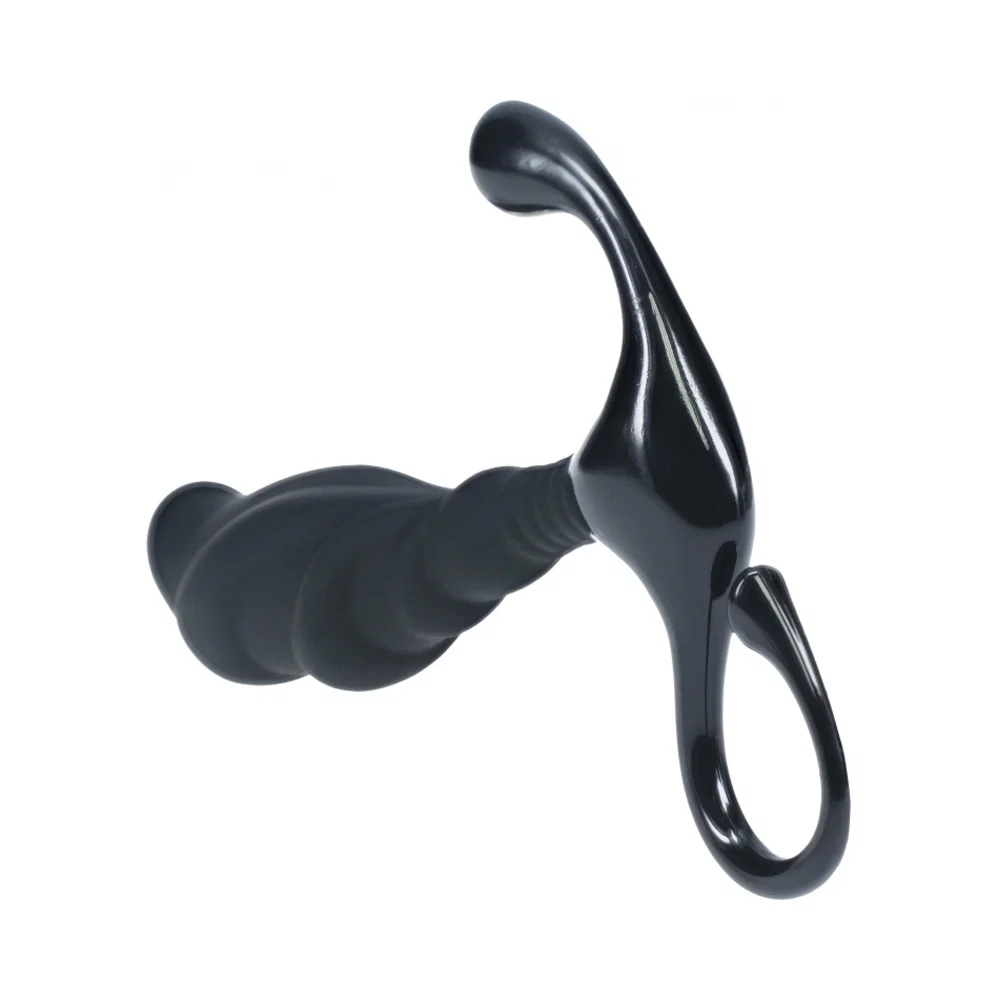 LEVELZ Rippled with Hard Loop Silicone Prostate Massager Large Black - Image 4