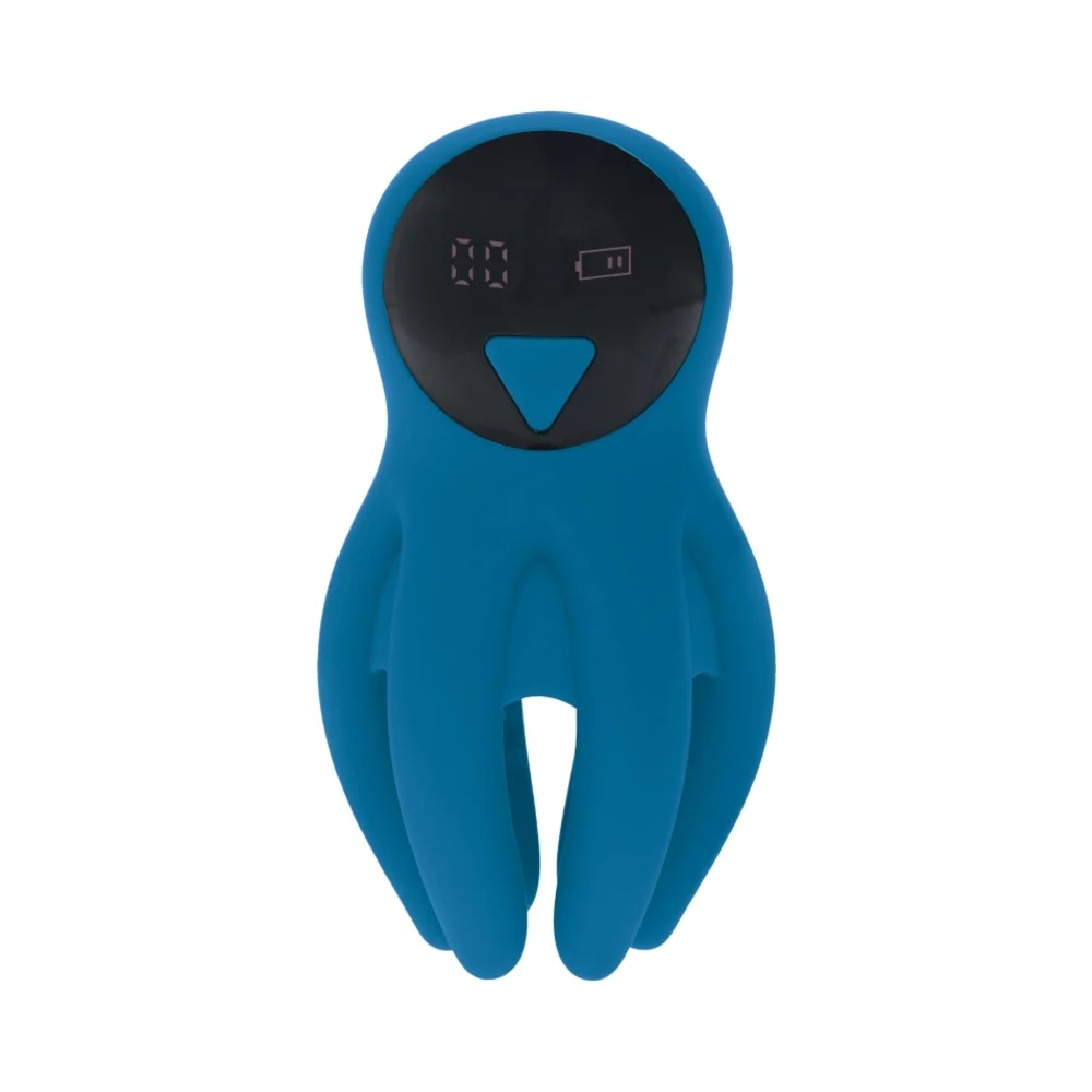 LEVELZ Digital Vibrating Silicone Penis Head Stimulator with Tentacles Teal - Image 4
