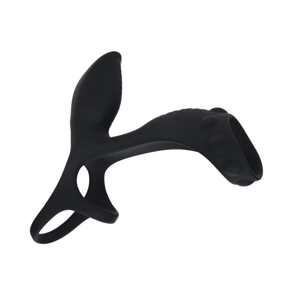LEVELZ Vibrating Silicone Cock & Ball Ring with Shaft Loop Black - Image 2