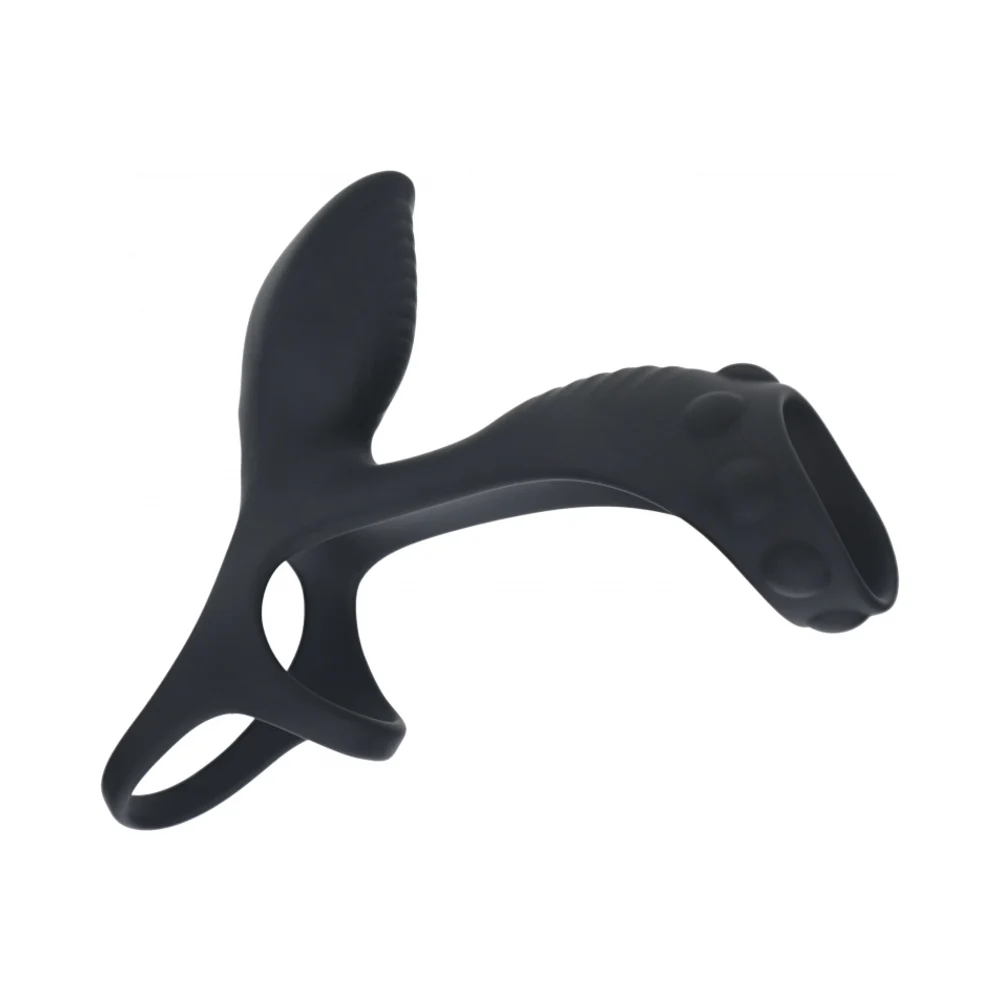 LEVELZ Vibrating Silicone Cock & Ball Ring with Shaft Loop Black - Image 4
