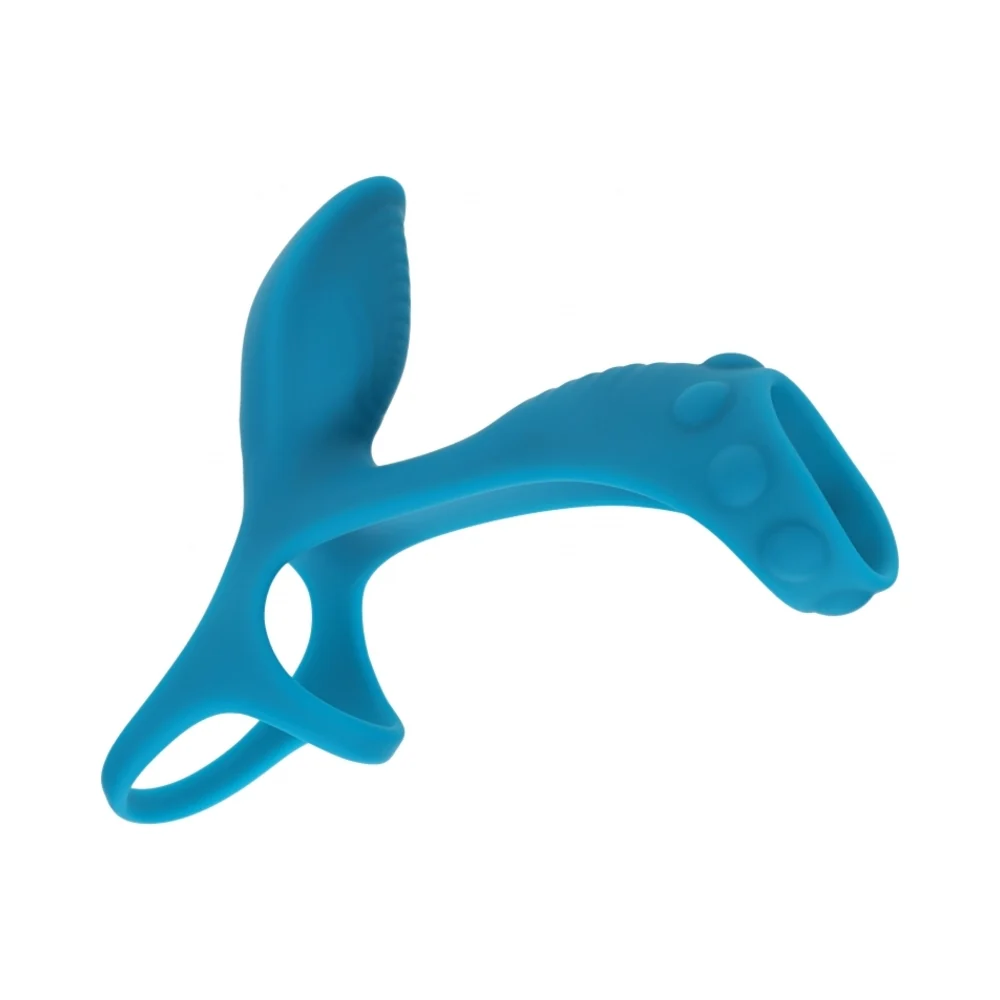 LEVELZ Vibrating Silicone Cock & Ball Ring with Shaft Loop Teal - Image 2