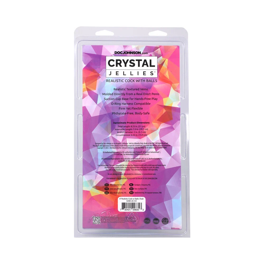 Crystal Jellies 8 in. Realistic Cock with Balls Teal - Image 3