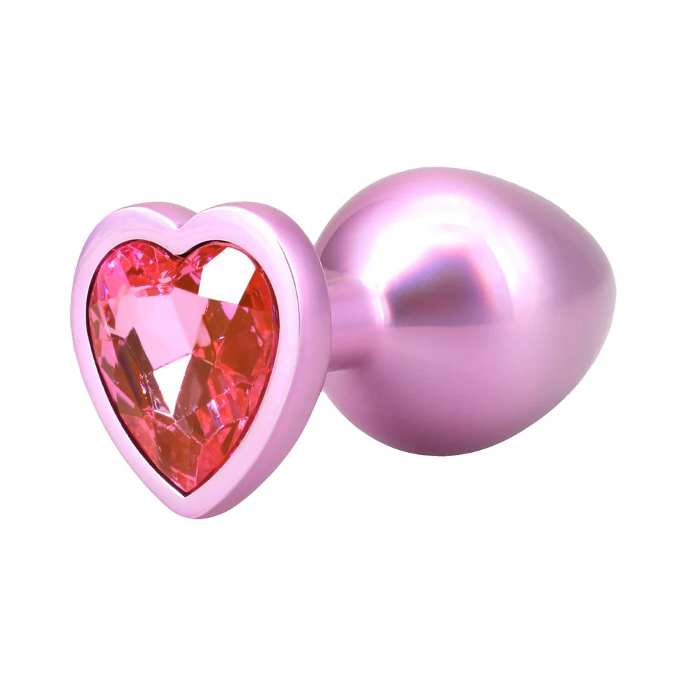Booty Bling Heart Diamond Jeweled Metal Plug Pink Medium - Image 3