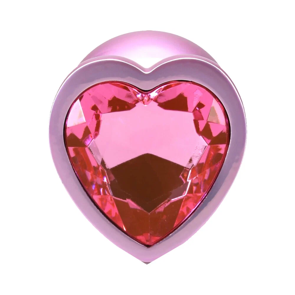 Booty Bling Heart Diamond Jeweled Metal Plug Pink Medium - Image 4