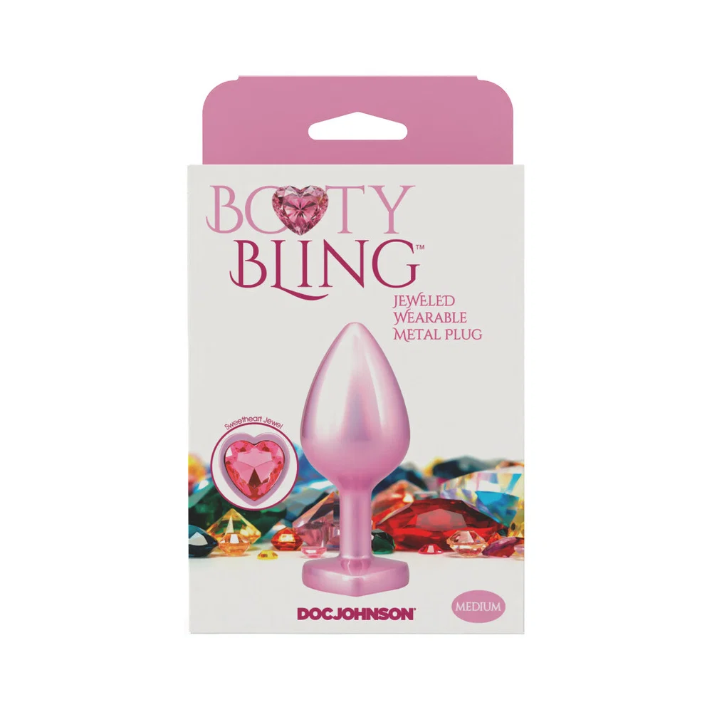 Booty Bling Heart Diamond Jeweled Metal Plug Pink Medium - Image 5