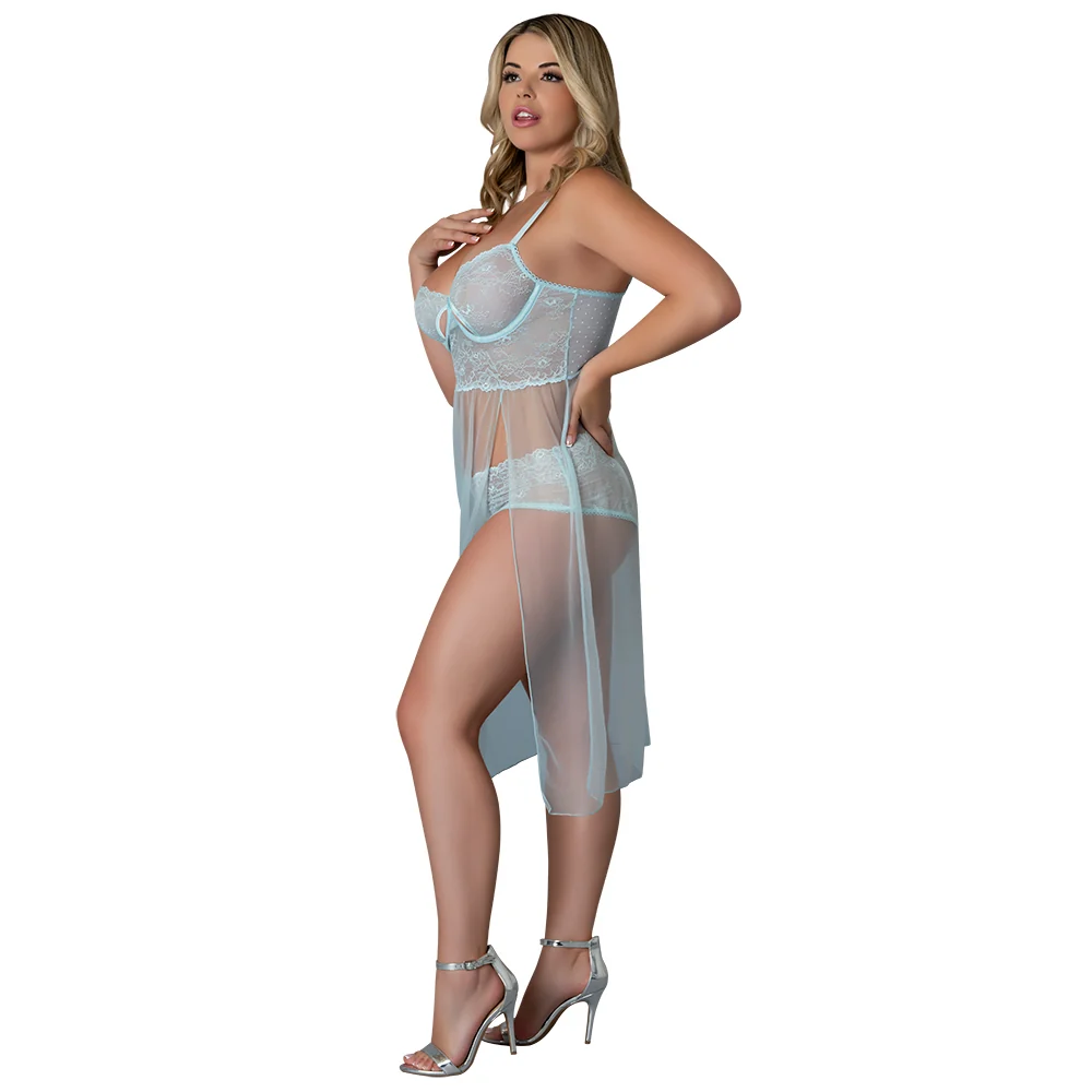 Magic Silk Blue Sky Long Chemise & Boy Short Panty Blue Queen Size - Image 8