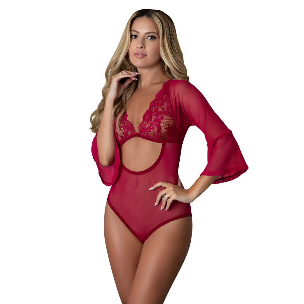 Magic Silk Black Cherry 3/4 Sleeve Playsuit Cherry L/XL - Image 5
