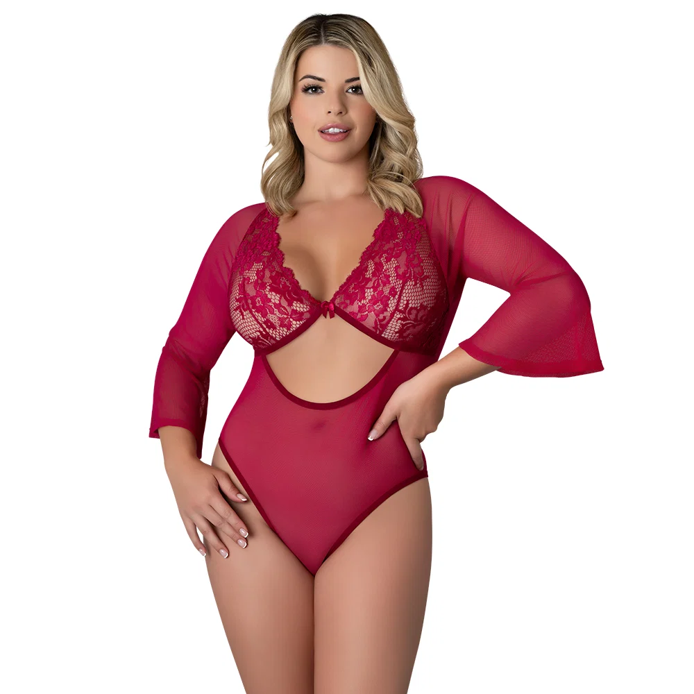 Magic Silk Black Cherry 3/4 Sleeve Playsuit Cherry Queen Size - Image 6