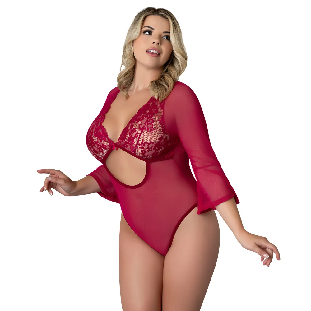 Magic Silk Black Cherry 3/4 Sleeve Playsuit Cherry Queen Size - Image 7