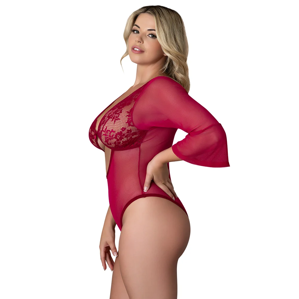 Magic Silk Black Cherry 3/4 Sleeve Playsuit Cherry Queen Size - Image 8