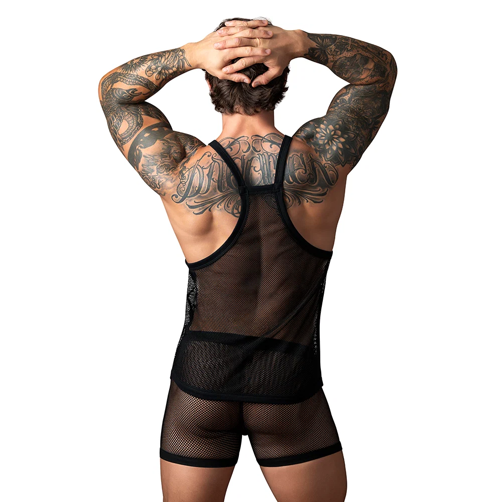 Male Power Fishnet 2.0 Tank Top Black S/M - Image 4