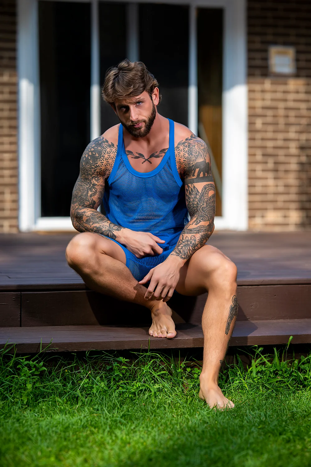 Male Power Fishnet 2.0 Tank Top Royal S/M - Image 5