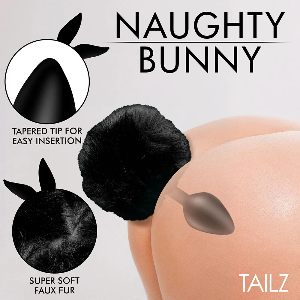 Tailz Fluffy Bunny Tail Silicone Plug Black - Image 8