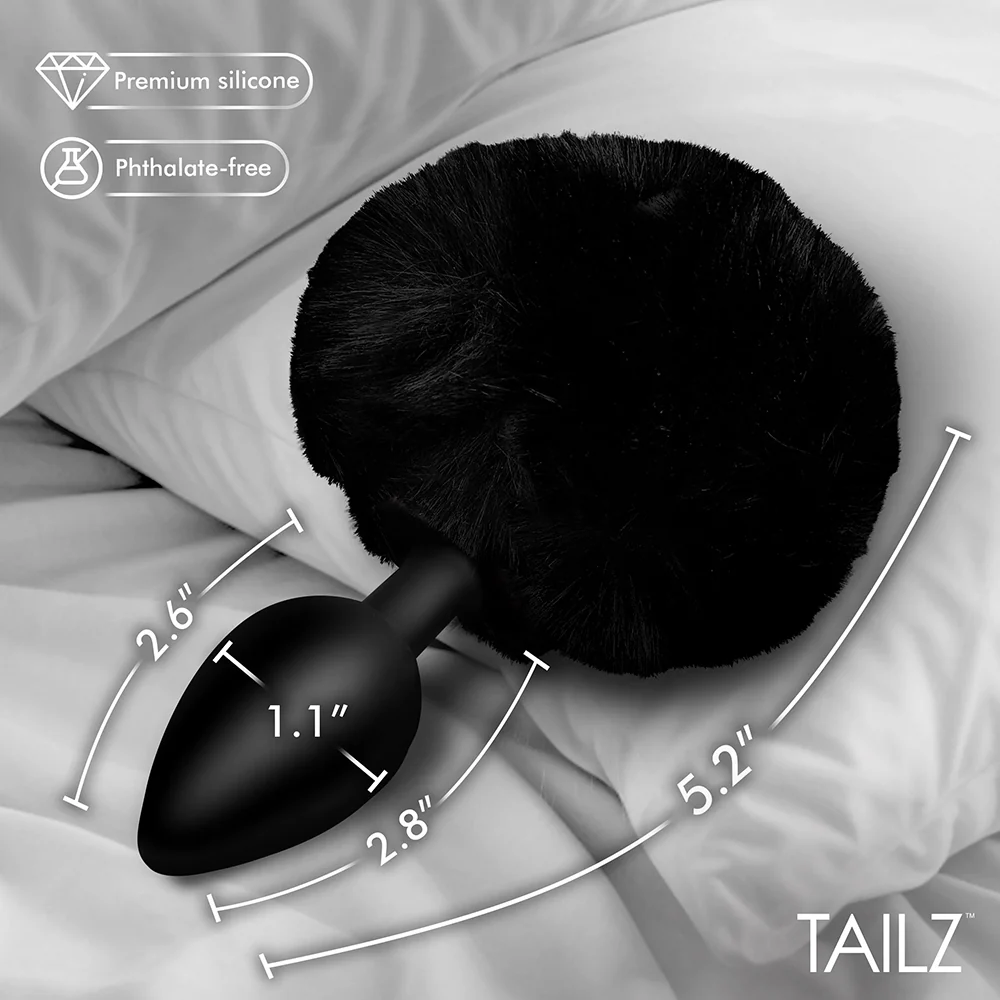 Tailz Fluffy Bunny Tail Silicone Plug Black - Image 9