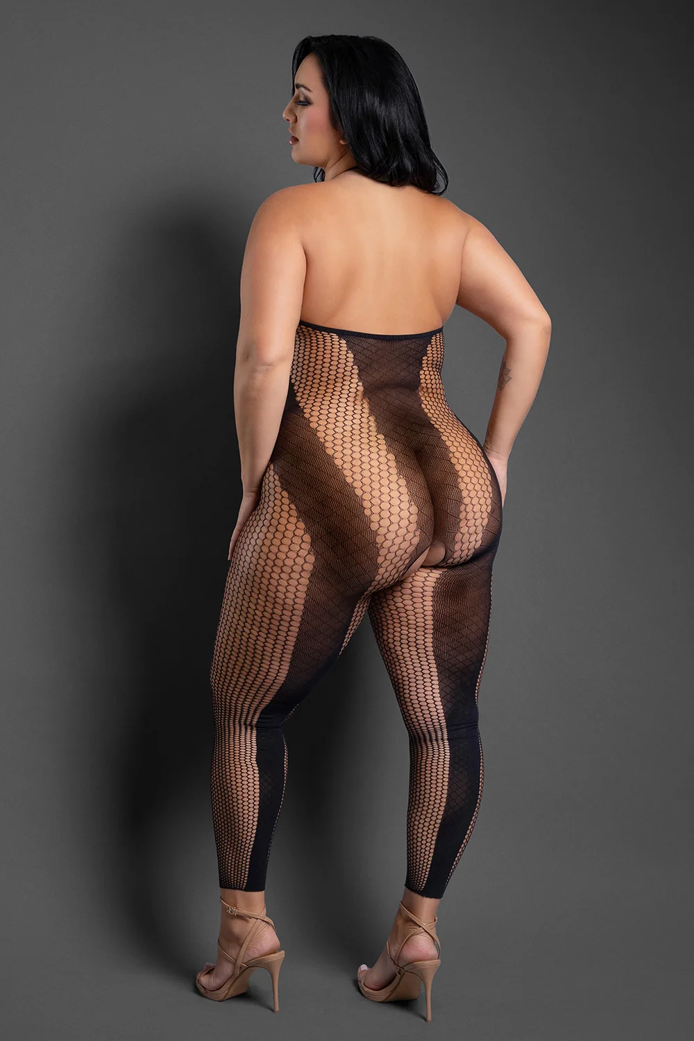 Fantasy Lingerie Sheer Make Your Move Footless Open-Crotch Halter Bodystocking Black Queen Size - Image 5