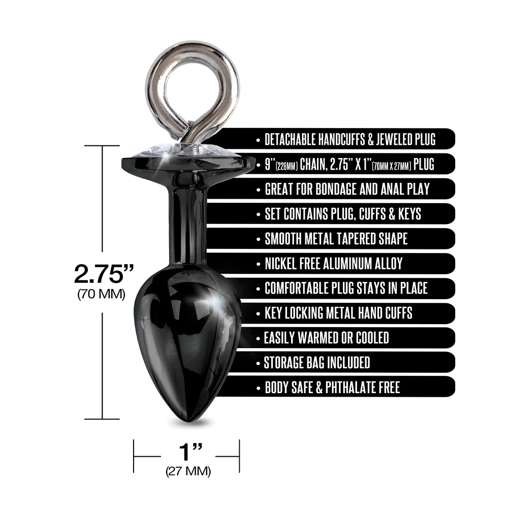 NIXIE Metal Butt Plug & Furry Handcuff Set Medium Black - Image 10