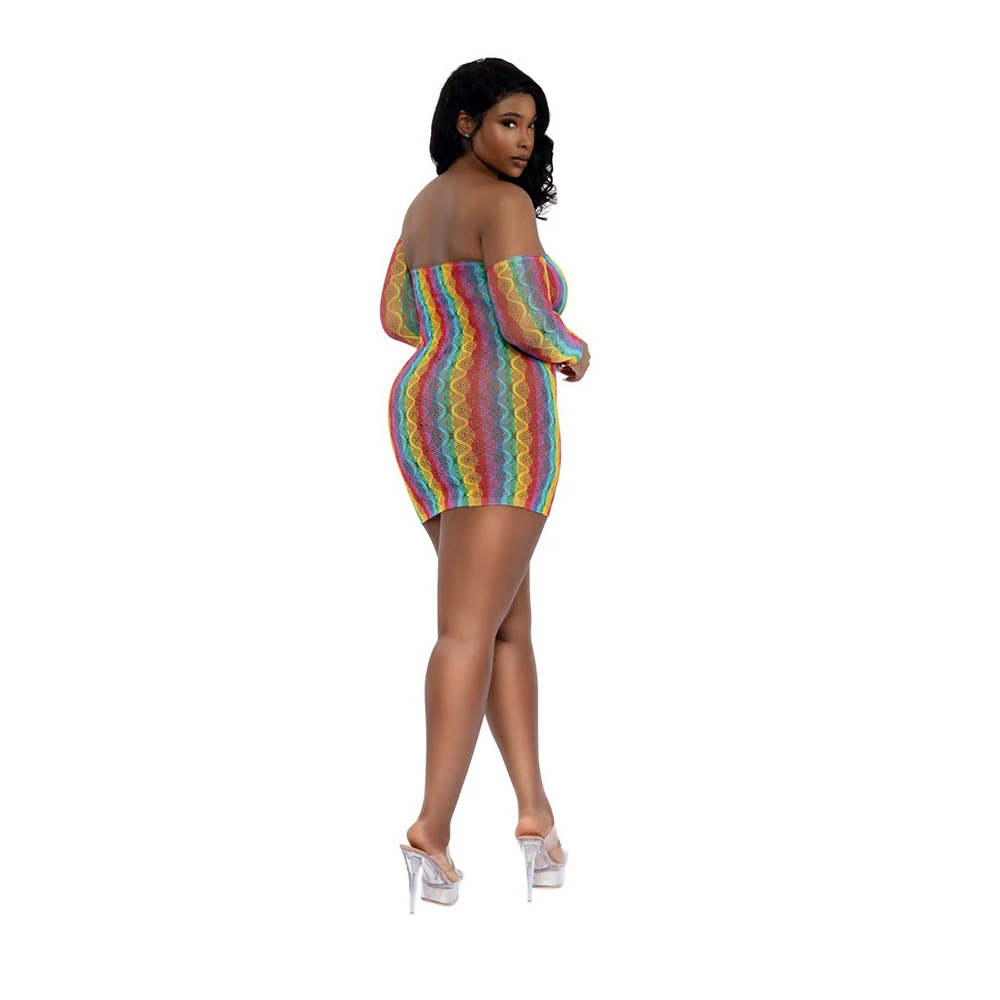 Dreamgirl Rainbow Mini Dress with Arm Warmers Queen Size - Image 3
