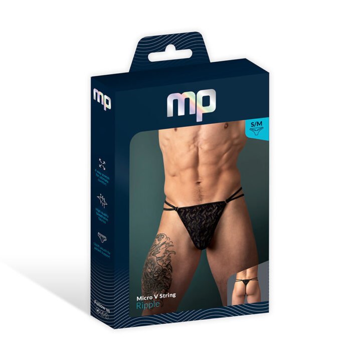Male Power Ripple Micro V String Black S/M