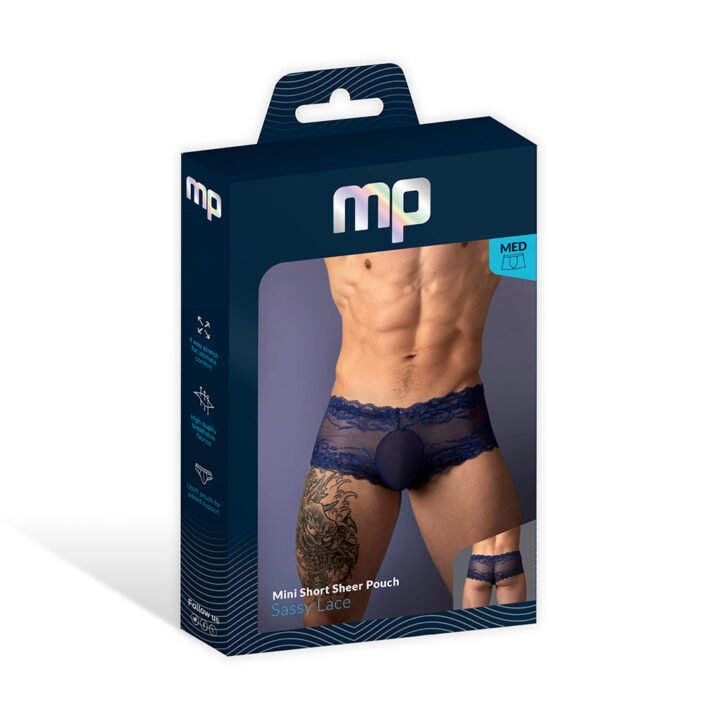 Male Power Sassy Lace Mini Short Sheer Pouch Navy M
