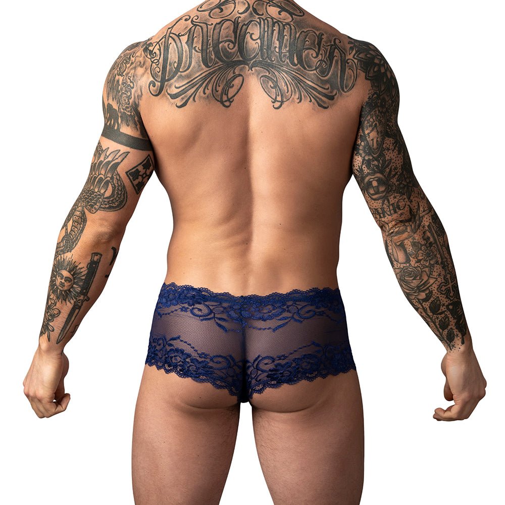 Male Power Sassy Lace Mini Short Sheer Pouch Navy M - Image 3