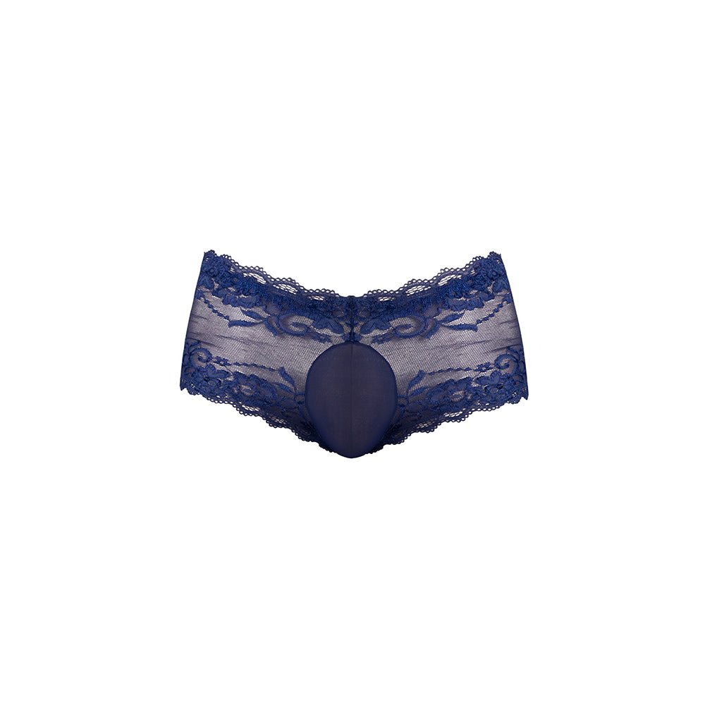 Male Power Sassy Lace Mini Short Sheer Pouch Navy M - Image 4