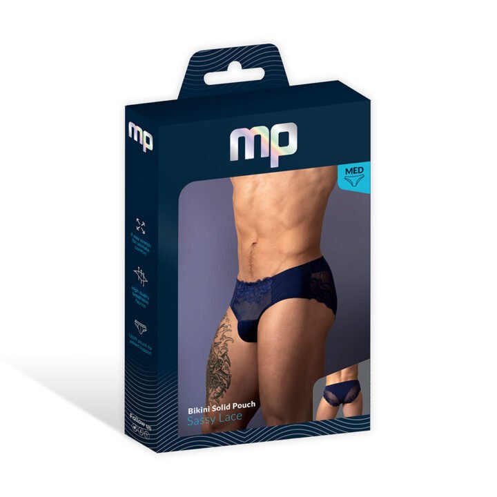 Male Power Sassy Lace Bikini Sold Pouch Navy L