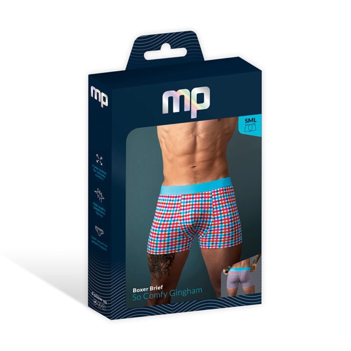 Male Power So Cumfy Gingham Boxer Brief Turquoise M