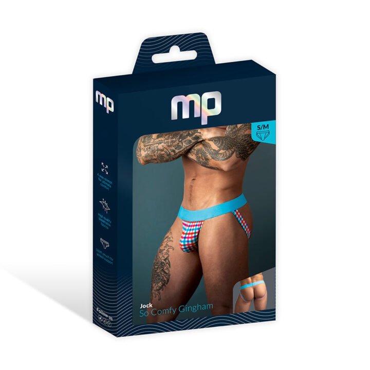 Male Power So Cumfy Gingham Jock Turquoise S/M