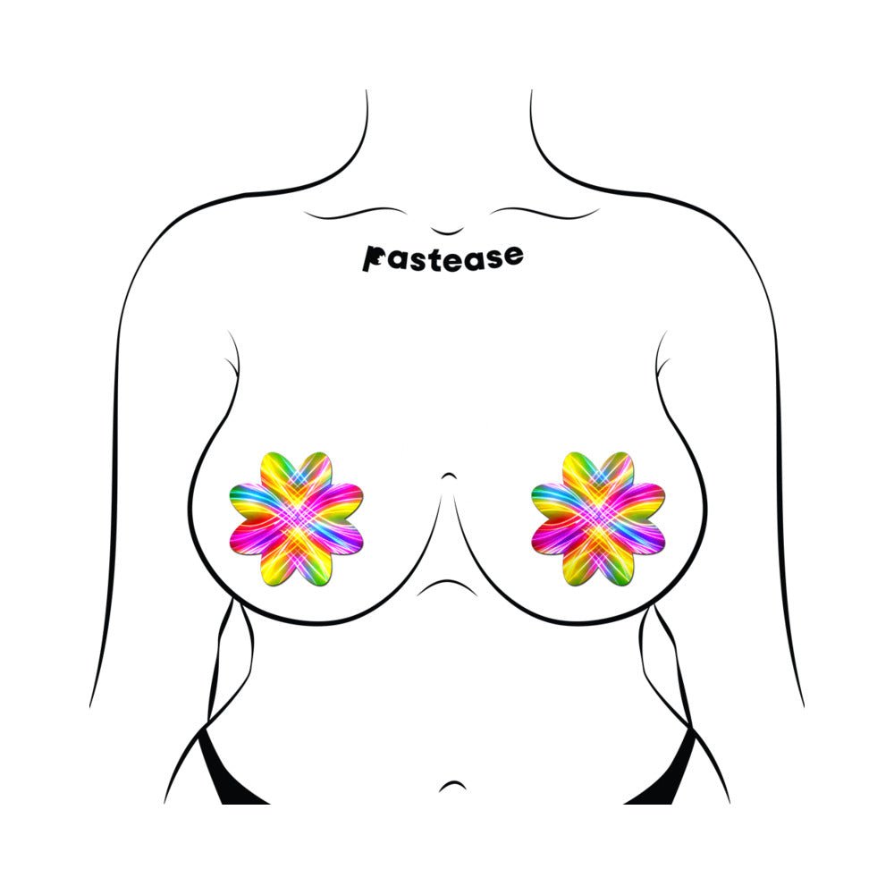 Pastease Electric Rainbow Fractal Laser Petal Breast Pasties - Image 3