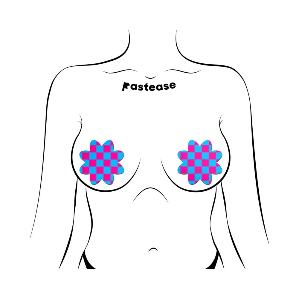 Pastease Neon Checkered Pink & Blue Petal Breast Pasties - Image 2
