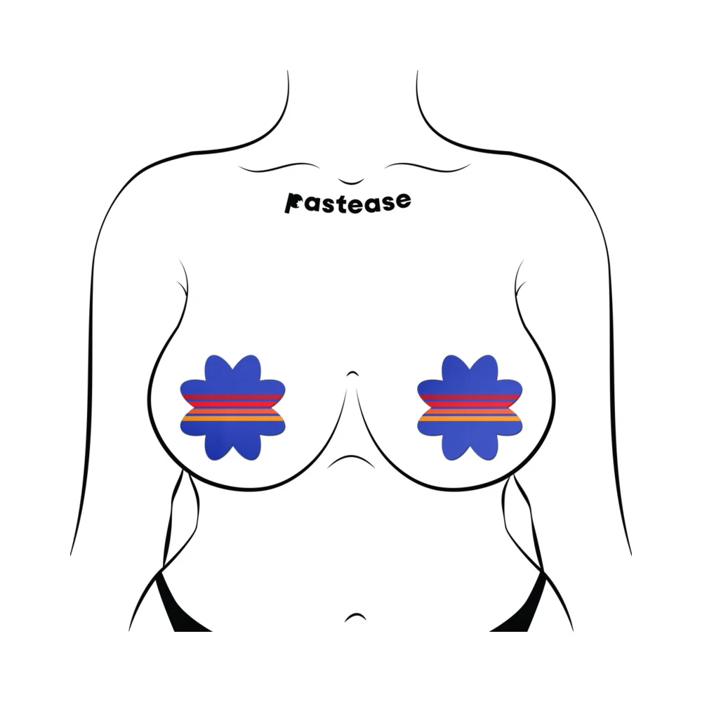 Pastease Vibrant Retro Stripes on Blue Petal Breast Pasties - Image 6