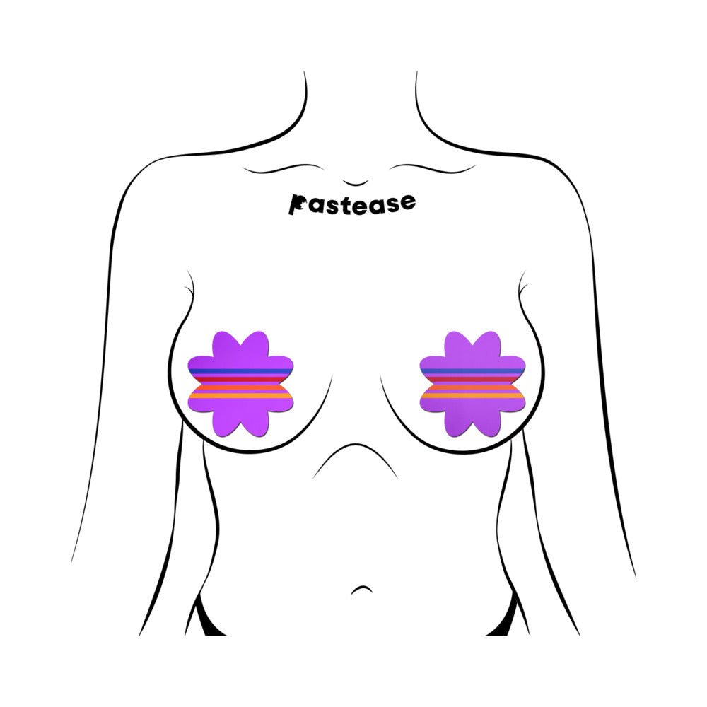 Pastease Colorful Retro Stripes on Purple Petal Breast Pasties - Image 2