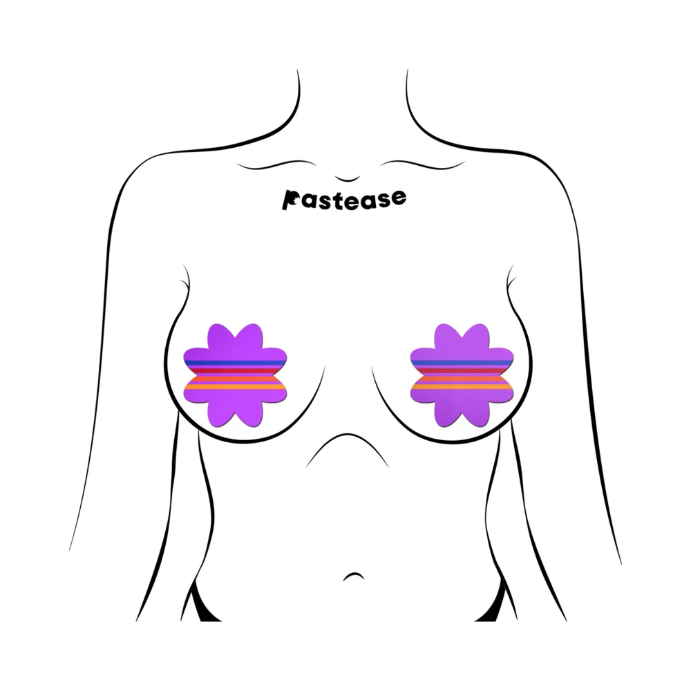 Pastease Colorful Retro Stripes on Purple Petal Breast Pasties - Image 5