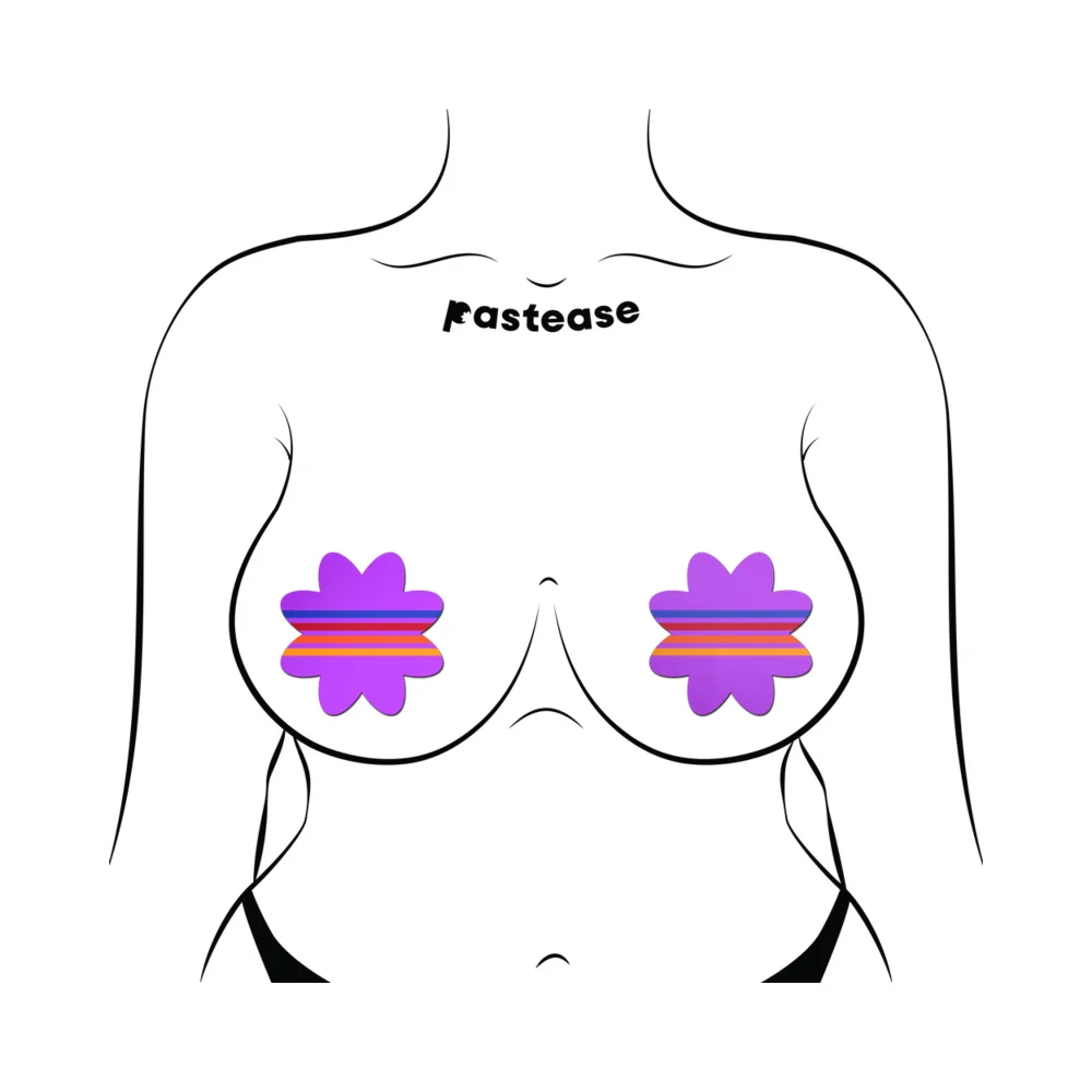 Pastease Colorful Retro Stripes on Purple Petal Breast Pasties - Image 6